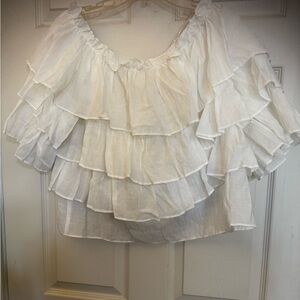 White Ruffled Off-Shoulder Vacation Summer Top L